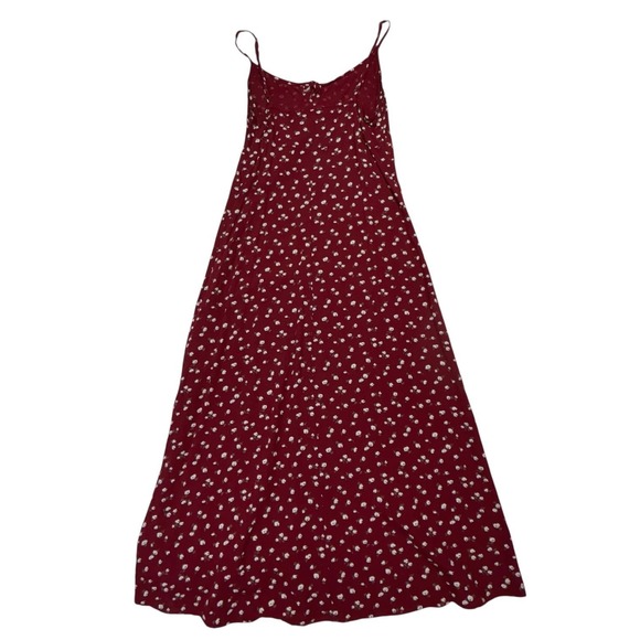 Hollister Red Floral Midi Dress Tie Front Side Zip Slip Boho Womens Small - Picture 9 of 11
